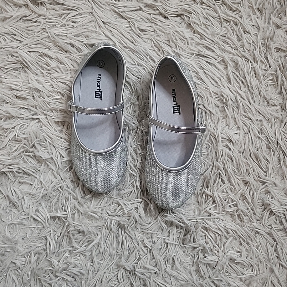 Kids Shoes Silver Sparkly Ballet Flats Size 10 Mary Jane Smart Fit Easter Cute ✨